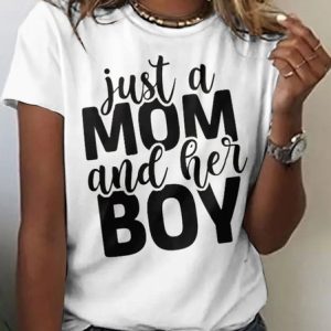 Casual Text Letters Crew Neck Short Sleeve T-shirt, T-shirts, color:White|size:4XL, catalog Noracora shop