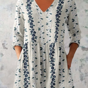Women's Floral Half Sleeve Blouse_ Summer Printing V Neck Daily Casual Top, JustFashionNow Blouses, color:Off White|size:4XL,