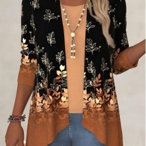 Women's Spring/Fall Floral Outerwear Vintage Ombre Jersey Shawl Jacket, JustFashionNow Cardigans, color:Black-coffee|size:XXL,
