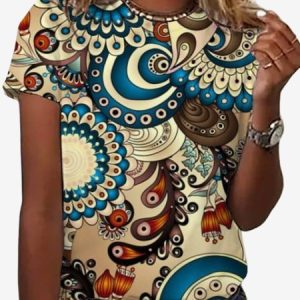 Women's Short Sleeve Tee T-shirt Summer Ethnic Jersey Crew Neck Daily Going Out Casual Top, JustFashionNow T-Shirts, color:Apricot|size:XXL,
