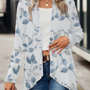 Women's Floral Spring/Fall Cover-up Casual Printing Lightweight Cardigan, JustFashionNow Cardigans, color:White|size:XXL,