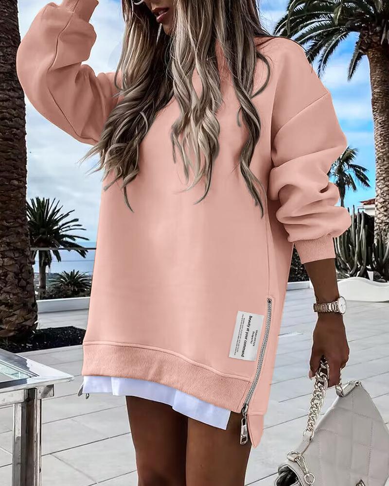 Long Sleeve Pullover Sweatshirt Zipper Slit Casual Dress, women Casual Dresses, ChicMe catalog - Image 14