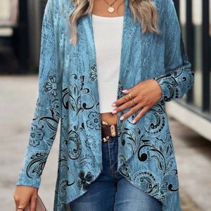 Women's Spring/Fall Outerwear Vintage Floral Jersey Shawl Jacket, JustFashionNow Cardigans, color:Blue|size:XXL,
