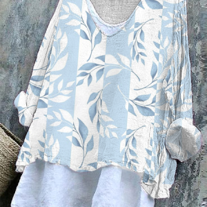 Women's Striped Long Sleeve Blouse_ Spring/Fall Printing V Neck Daily Casual Top, JustFashionNow Blouses, color:Blue|size:4XL,