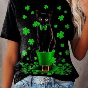 Loose Four-Leaf Clover Knitted Casual T-Shirt, T-shirts, Lilicloth.com