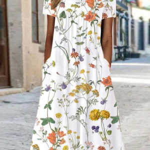 Women Floral Crew Neck Short Sleeve Comfy Casual Maxi Dress, Dresses, color:As Picture|size:4XL, catalog Noracora shop