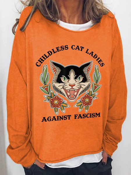 Childless Cat Ladies Against Fascism Funny Cat Feminist Casual Sweatshirt, Hoodies&Sweatshirts, Lilicloth.com