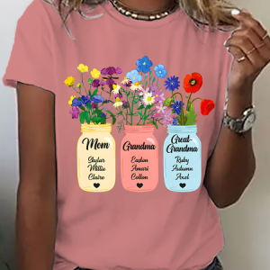 Personalized Grandma Flower Jar Cotton T-Shirt, T-shirts, Lilicloth.com