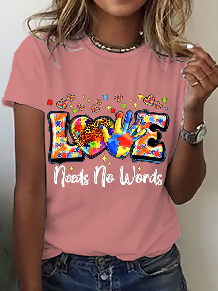Love Needs No Words Autism Awareness Cotton T-Shirt, T-shirts, Lilicloth.com