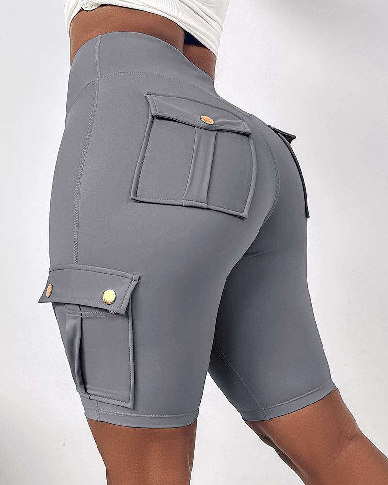 Tummy Control Butt Lifting Active Shorts High Waist Flap Pockets Workout Bermuda Cargo Running Shorts, women Active Shorts, ChicMe catalog - Image 5