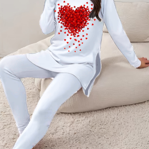 Women's Printing Heart/Cordate Daily Going Out Two Piece Set Long Sleeve Casual Spring/Fall Top With Pants Matching Set, JustFashionNow Suit Set, color:White|size:XXL,