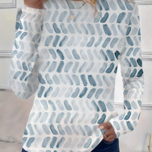 Women's Geometric Long Sleeve Tee T-shirt Crew Neck Printing Casual Spring/Fall Graphic Tee Top, JustFashionNow T-Shirts, color:White|size:XXL,