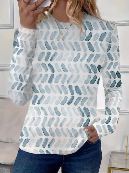 Women's Geometric Long Sleeve Tee T-shirt Crew Neck Printing Casual Spring/Fall Graphic Tee Top, JustFashionNow T-Shirts, color:White|size:XXL,