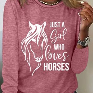 Women's Just A Girl Who Loves Horses Print Women's Just A Girl Who Loves Horses Print, Long sleeves, Lilicloth.com