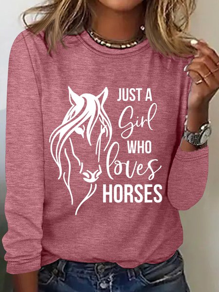 Women's Just A Girl Who Loves Horses Print Women's Just A Girl Who Loves Horses Print, Long sleeves, Lilicloth.com