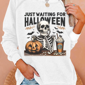 Just waiting for Halloween Crew Neck Animal Casual Sweatshirt, Hoodies&Sweatshirts, Lilicloth.com