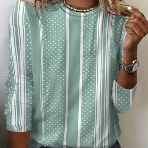 Women's Long Sleeve Tee T-shirt Spring/Fall Striped Jersey Crew Neck Daily Going Out Casual Top, JustFashionNow T-Shirts, color:Green|size:XXL,