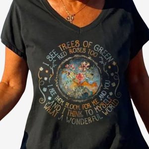 Women's Short Sleeve Tee T-shirt Summer Floral Jersey V Neck Holiday Going Out Casual Top, JustFashionNow T-Shirts, color:Black|size:XXL,