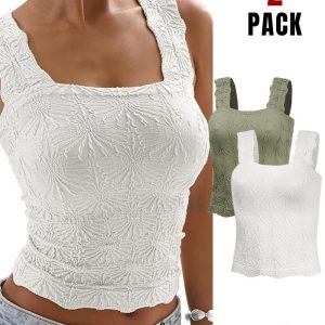 2-Pack Floral Jacquard Thick Strap Tank Top, women Tanks & Crop Tops, ChicMe catalog
