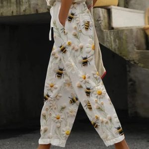 Women Casual Animal Floral Pant, Pants, color:White|size:4XL, catalog Noracora shop