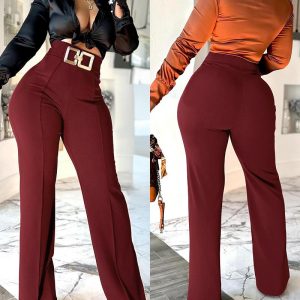 Metal Button Decor High Waist Pants Casual Slim Fit Strechy Business Pants, women Pants, ChicMe catalog