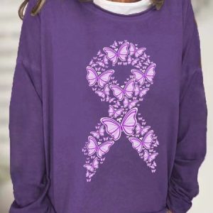 Purple Awareness Ribbon Casual Sweatshirt, Hoodies&Sweatshirts, Lilicloth.com