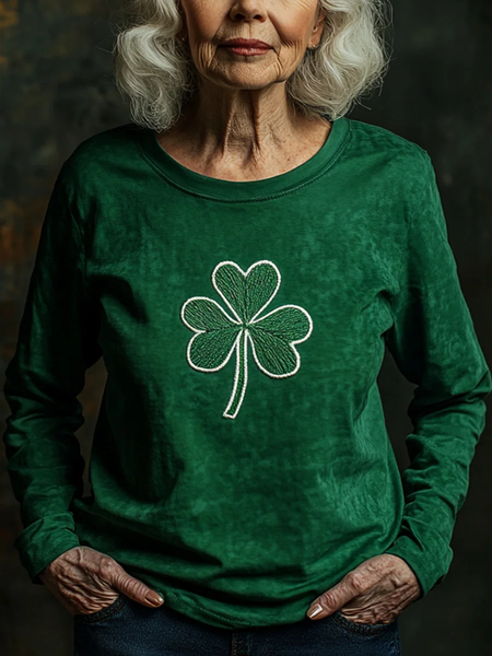 Women's Long Sleeve Tee T-shirt Spring/Fall Shamrock St Patrick's Day Floral Casual Graphic Tee Top, JustFashionNow T-Shirts, color:Green|size:XXL