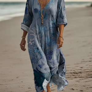 Regular Fit Floral Vintage Dress With No Belt, Dresses, Lilicloth.com