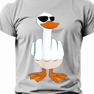 Men's Humor Duck Gesture Sarcastic Short Sleeve T-Shirt, T-shirts, Lilicloth.com