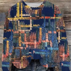 Women's Crew Neck Geometric Casual Spring/Fall Cotton Long Sleeve Sweatshirt, JustFashionNow Sweatshirts & Hoodies, color:Purplish blue|size:5XL,