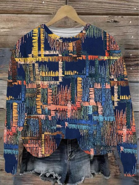 Women's Crew Neck Geometric Casual Spring/Fall Cotton Long Sleeve Sweatshirt, JustFashionNow Sweatshirts & Hoodies, color:Purplish blue|size:5XL,