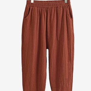 Women's Elastic Waist H-Line Harem Pants Daily Going Out Pants Casual Cotton Plain Spring/Fall Pants, JustFashionNow Pants, color:Brick Red|size:XXL,