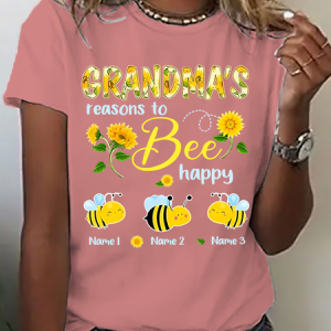 Personalized Grandma With Grandkids Sunflower Bee Butterfly Cotton T-Shirt, T-shirts, Lilicloth.com