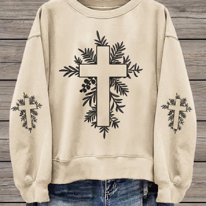 Women's Crew Neck Floral Printing Casual Spring/Fall Long Sleeve Sweatshirt, JustFashionNow Sweatshirts & Hoodies, color:Apricot|size:M,