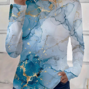 Women's Abstract Long Sleeve Tee T-shirt Crew Neck Printing Casual Spring/Fall Top, JustFashionNow T-Shirts, color:Blue|size:XXL,