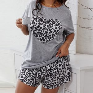 Leopard Heart Print Short Sleeve Pajamas Set, women Pajamas Sets, ChicMe catalog