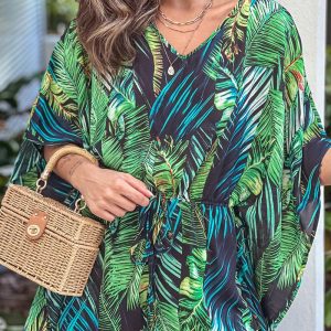 Tribal Print V Neck Batwing Sleeve Waist Romper Casual Loose Fit Holiday Jumpsuit, women Rompers, ChicMe catalog