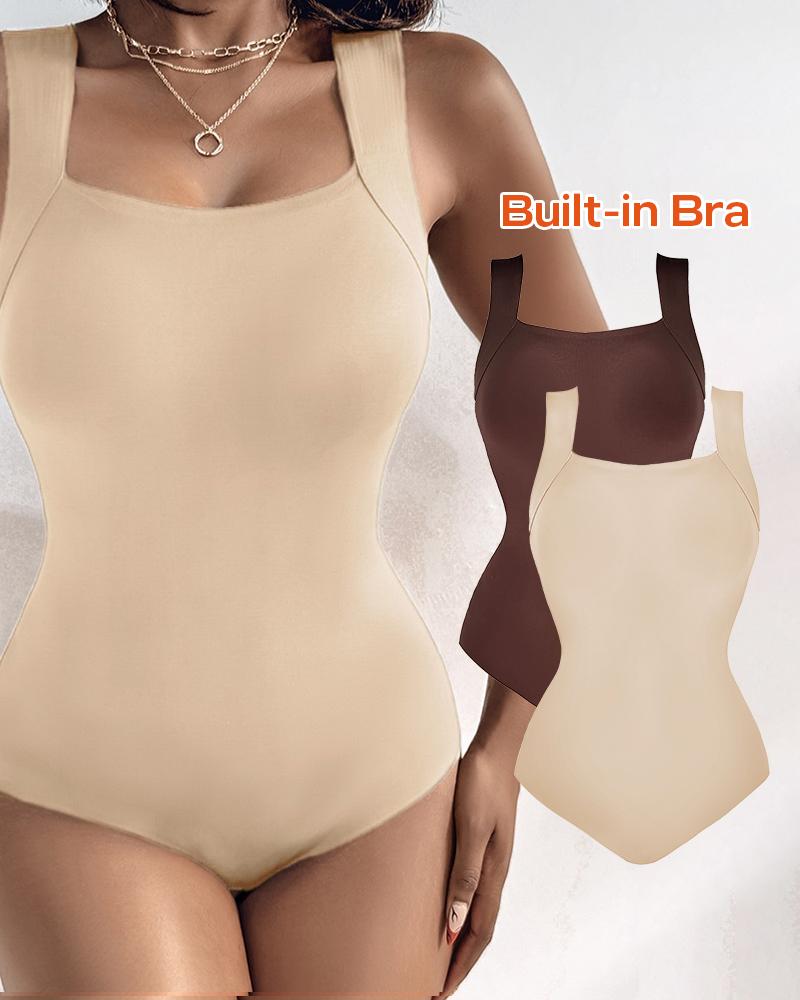 ChicMe 2PCS ContourX U Neck Shapewear Built-in Bra Sleeveless High Strechy Slim Fit Tank BodySuits, women Bodysuit, ChicMe catalog