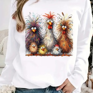 Funny Chicken Cotton Casual Animal Loose Sweatshirt, Hoodies&Sweatshirts, Lilicloth.com