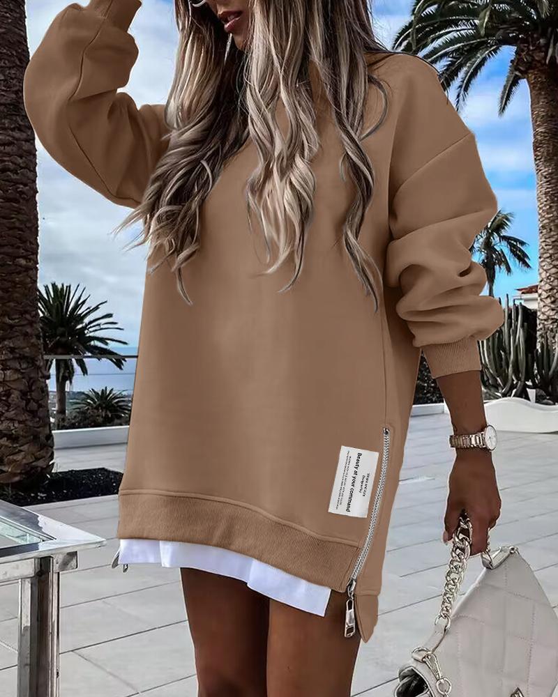 Long Sleeve Pullover Sweatshirt Zipper Slit Casual Dress, women Casual Dresses, ChicMe catalog - Image 3