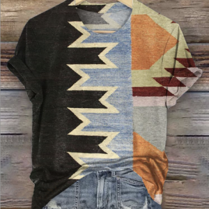 Vintage Geometric Crew Neck Short Sleeve T-shirt, T-shirts, color:Black|size:4XL, catalog Noracora shop