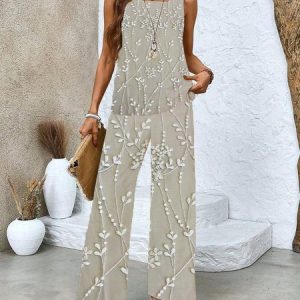 Women's Floral Printing Two-Piece Set Daily Sleeveless Casual Summer Top With Pants Matching Set, JustFashionNow Suit Set, color:As Picture|size:XXL,
