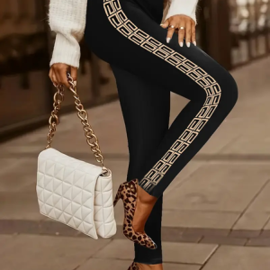 Women's Geometric Casual All Season Printing Long Leggings, JustFashionNow Leggings, color:Black|size:XXL,