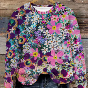 Women's Crew Neck Floral Casual Spring/Fall Long Sleeve Sweatshirt, JustFashionNow Sweatshirts & Hoodies, color:Multicolor|size:XXL,