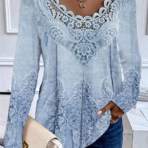 Plus Size Casual Random Print Loose Crew Neck Shirt, JustFashionNow Shirts & Blouses, color:Blue|size:4X,
