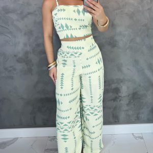 2 Pieces Outfit Geometric Print Spaghetti Strap Tied Detail Tank and Casual Wide Leg Pants Set, women Two-piece Sets, ChicMe catalog