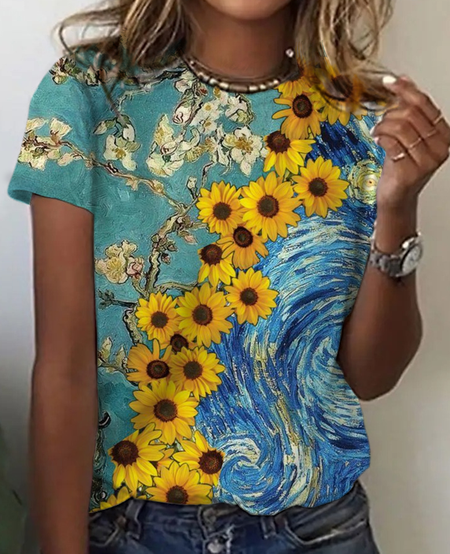Flower sunflower Print T-Shirt, T-shirts, Lilicloth.com