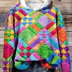 Colorful Checkered Print Casual Hoodie Sweatshirt, Hoodies&Sweatshirts, Lilicloth.com