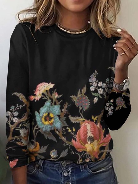 Vintage floral print long sleeved T-shirt, Long sleeves, Lilicloth.com - Image 3