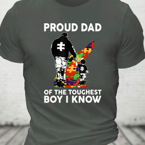 Proud Dad Of The Toughest Boy I Know Autism Awareness Cotton T-Shirt, T-shirts, Lilicloth.com